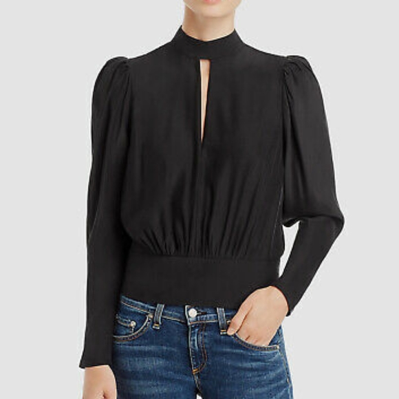 FRAME Womens Black Silk Keyhole Shirt Blouse - Picture 4 of 6